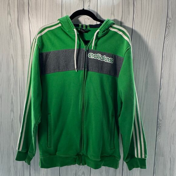 Adidas Other - Adidas Vintage Logo Full Zip Striped Hoodie Green Mens Large